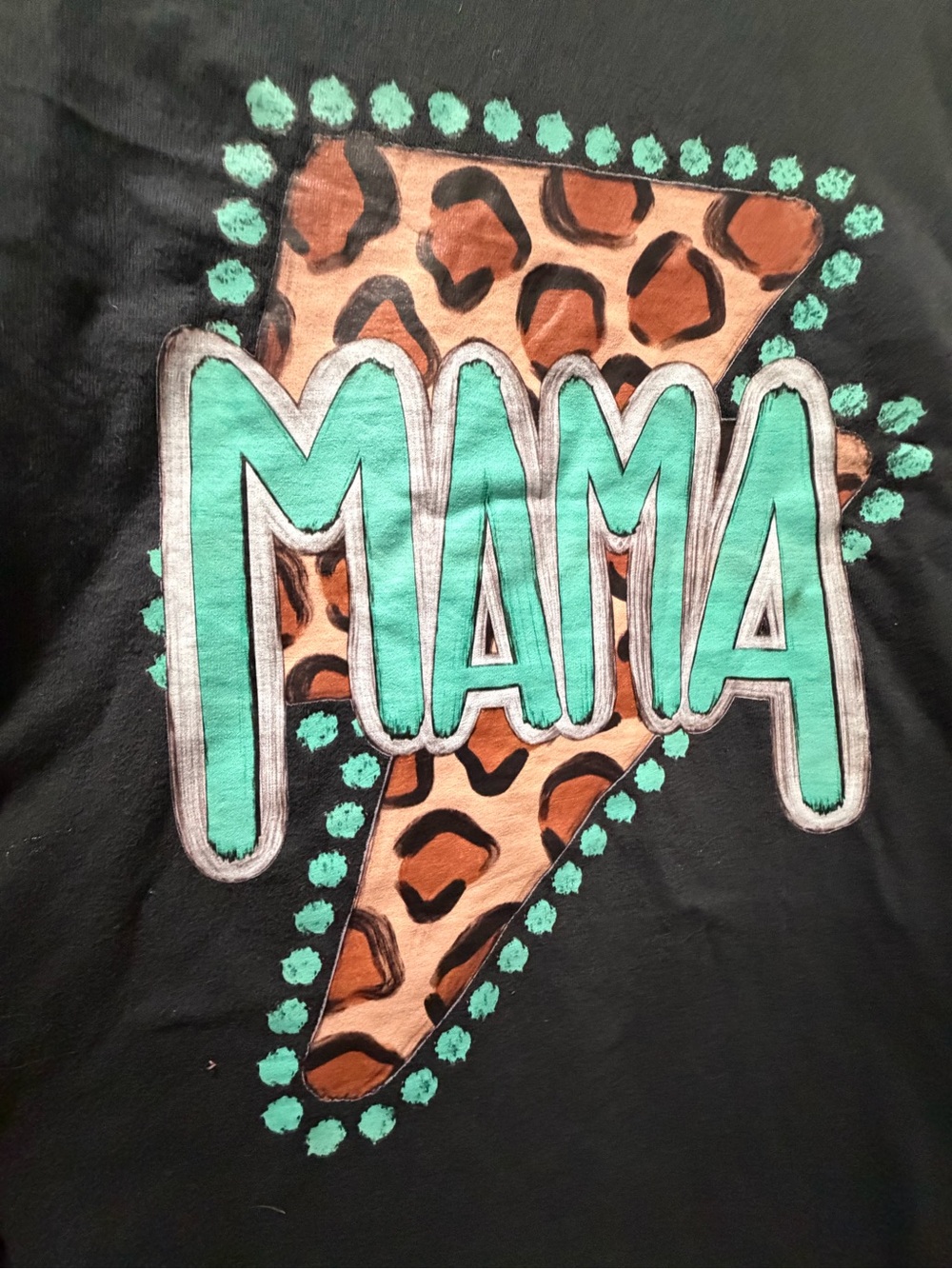 Comfort Colors Black Tee with Mint Accent and Leopard Lightning Detail